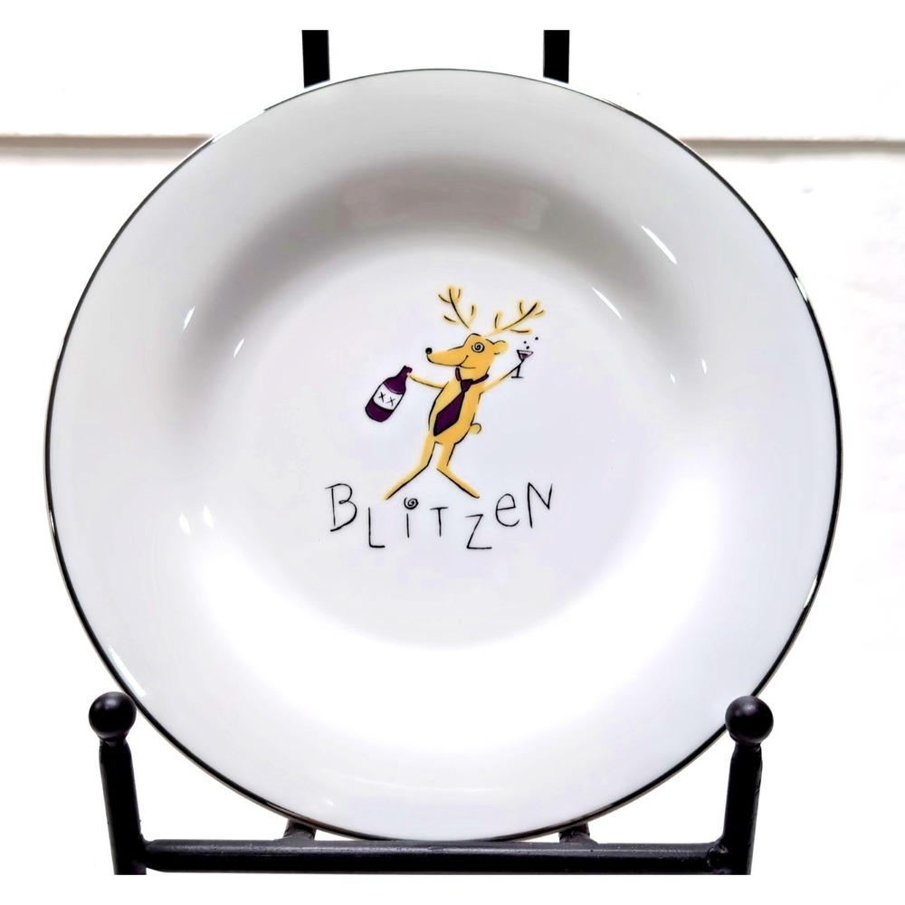 Pottery Barn BLITZEN Reindeer Dinner Plate 11" Christmas Platinum Rim RETIRED